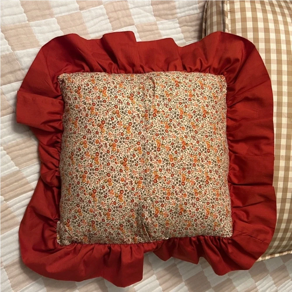 Gingham Pillow and Plush Blanket Set Tan Brown All Season Vintage Ethan Allen